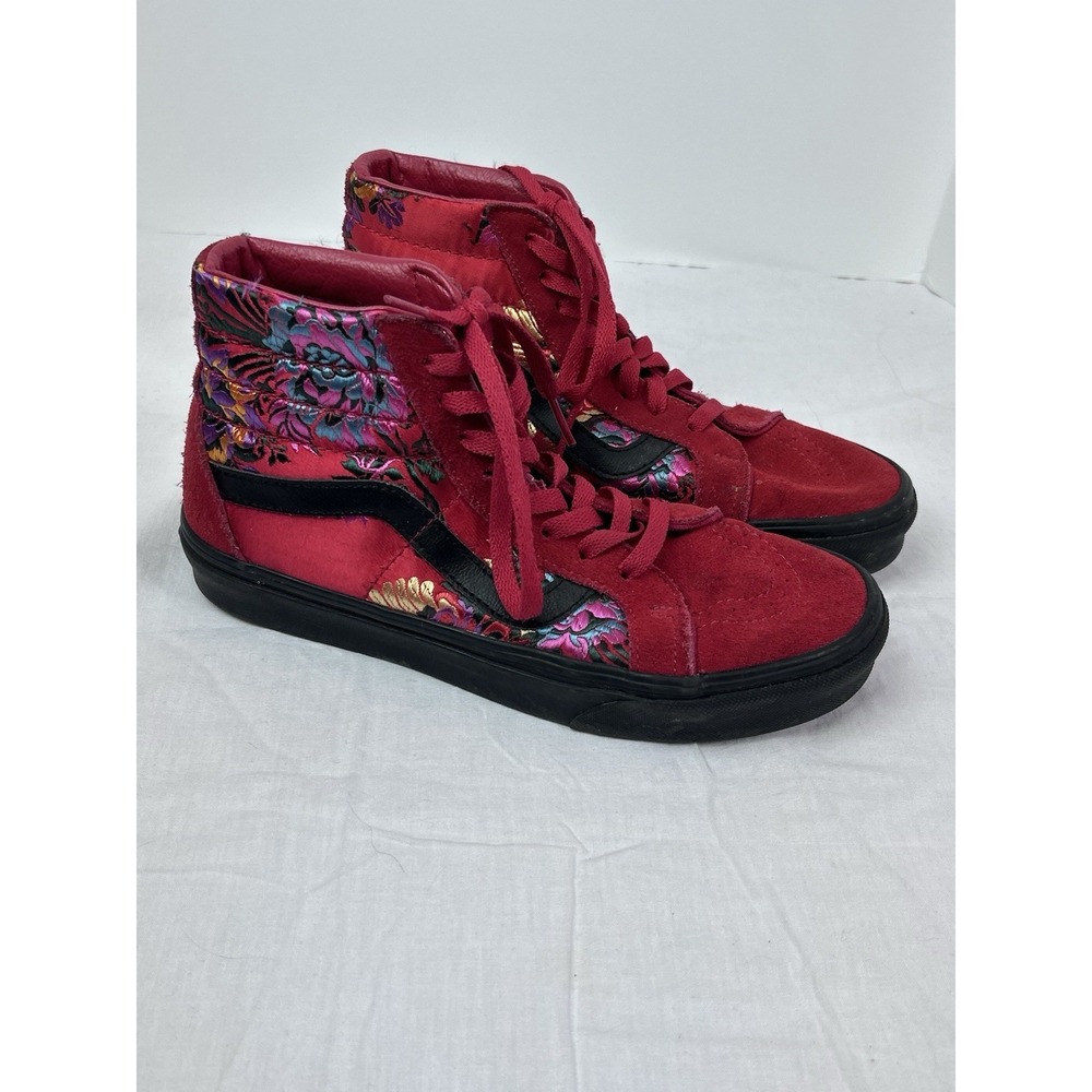 VANS SK8 HI Reissue Red Suede Festival Satin Shoes Unisex  Men 6.5 Women 8